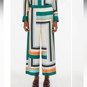 Weekend Max Mara Geometric Stripe Wide-Leg Pants in Teal, Cream, Orange, Black